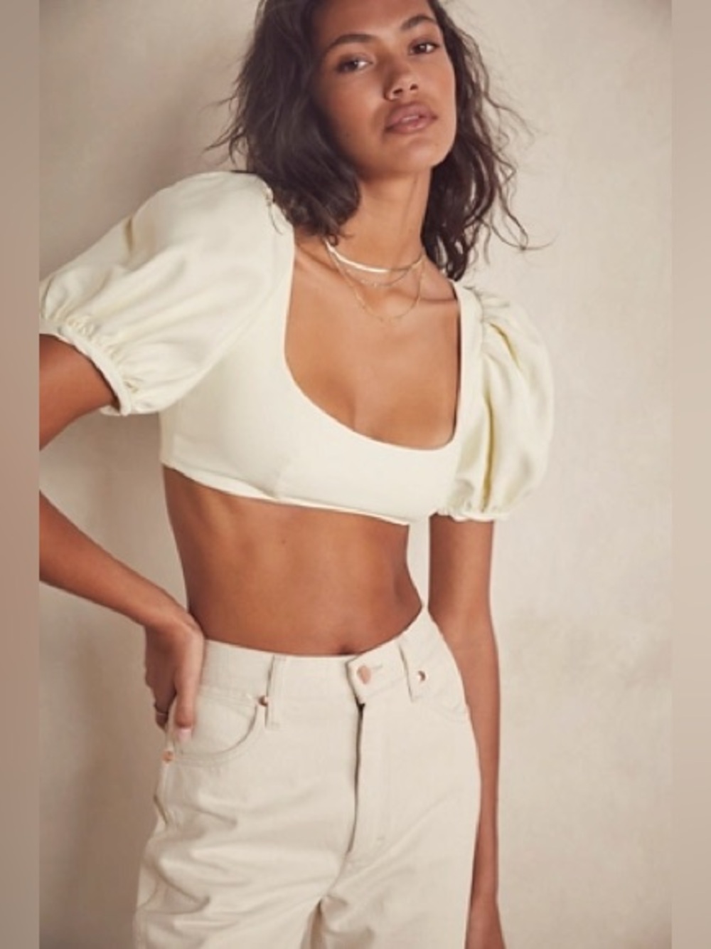 For Love & Lemons x Free People Courtney Crop Top Puff Sleeve Women’s S